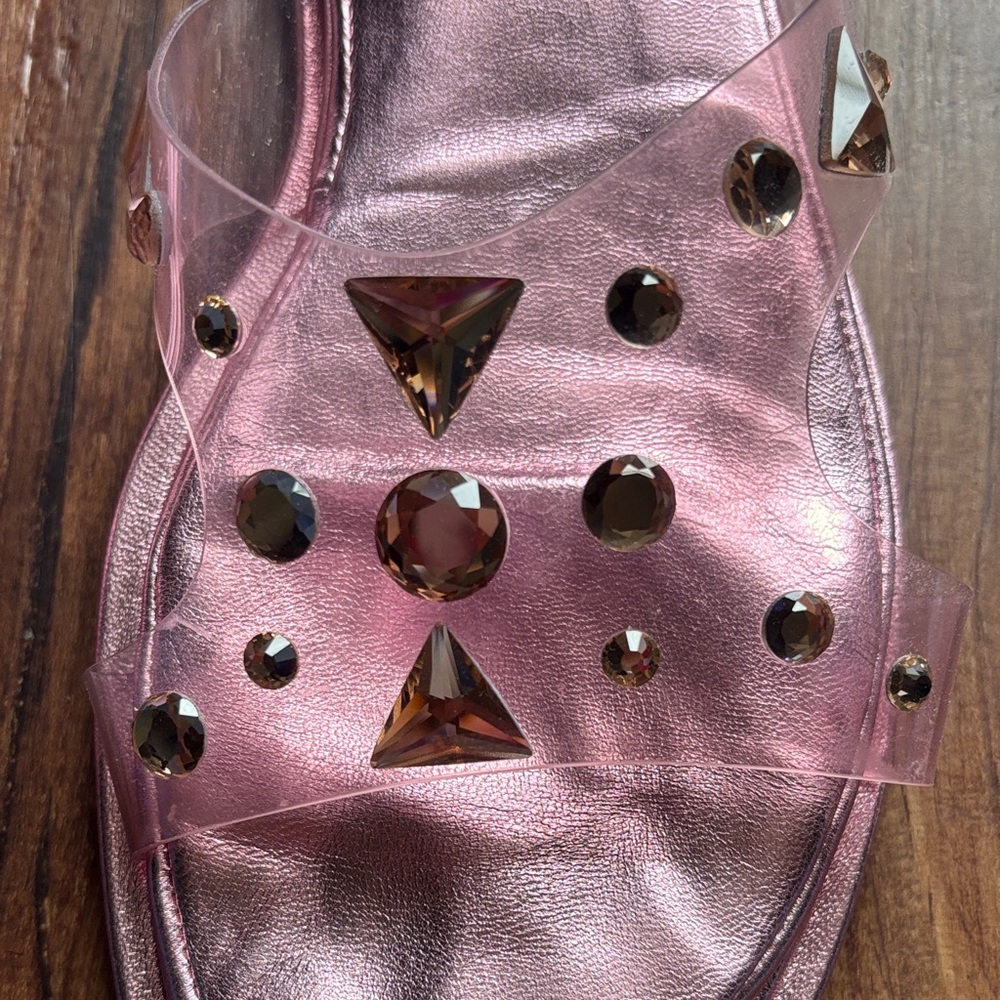 Tamara Mellon Shimmering Pink Gem Sandals, EUC size 38 1/2 - Picture 3 of 5